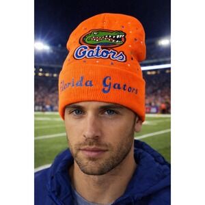 Florida Gators Beanie Orange design with logo, diamond colored rhinestones